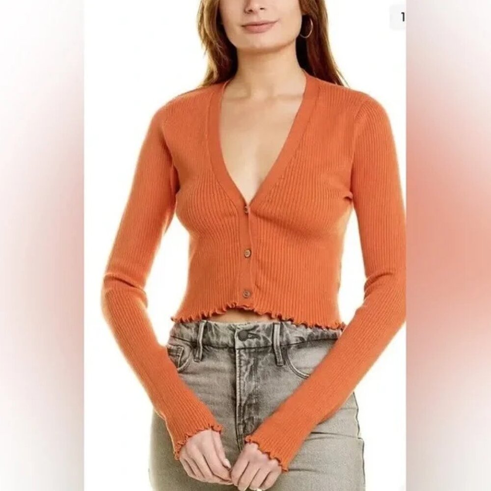 NWT Good American Lettuce Edge Cardigan in Cinnamon in size 3/4 (L/XL)